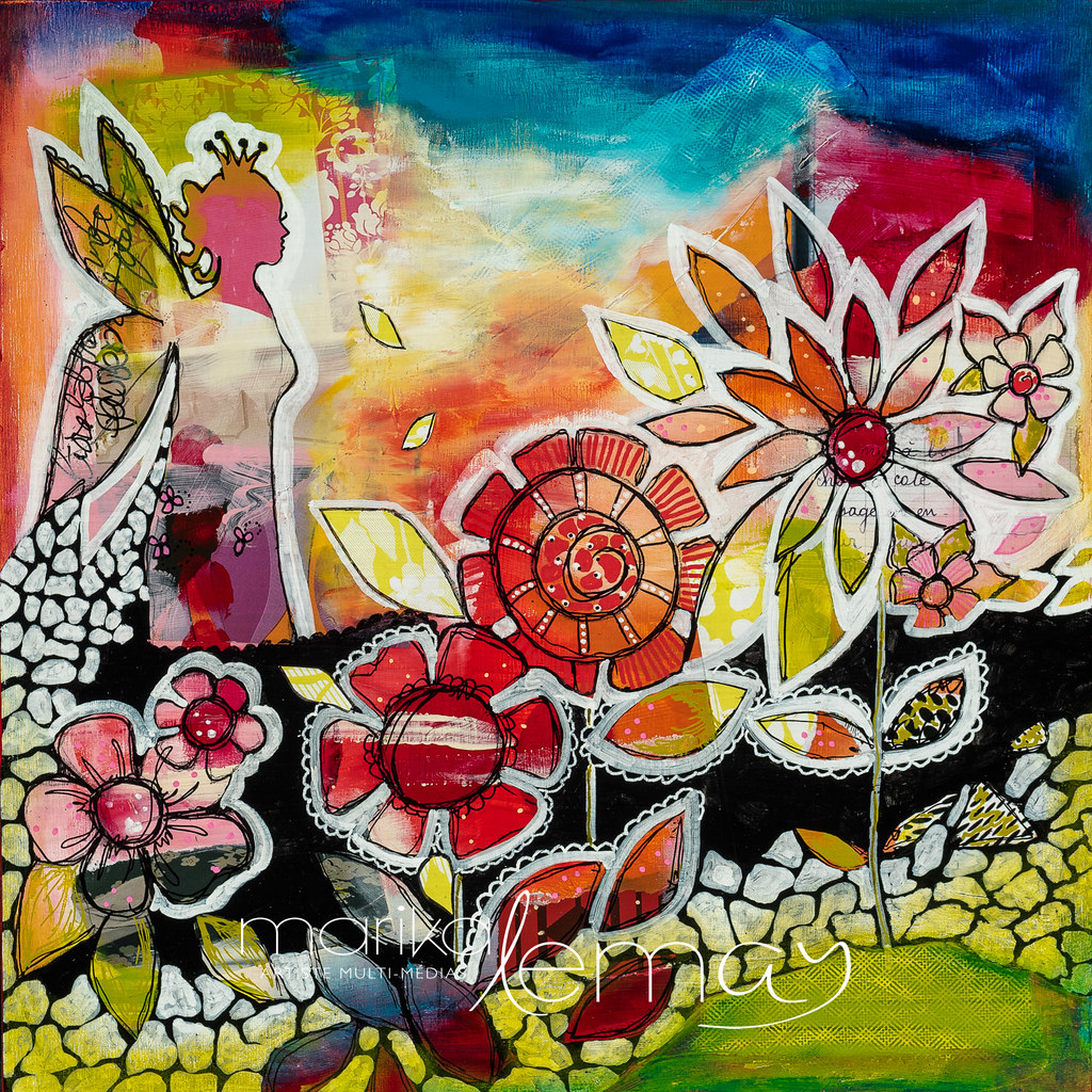 La fée de la création-12x12-techniques-mixtes-sur-panneau-de-bois