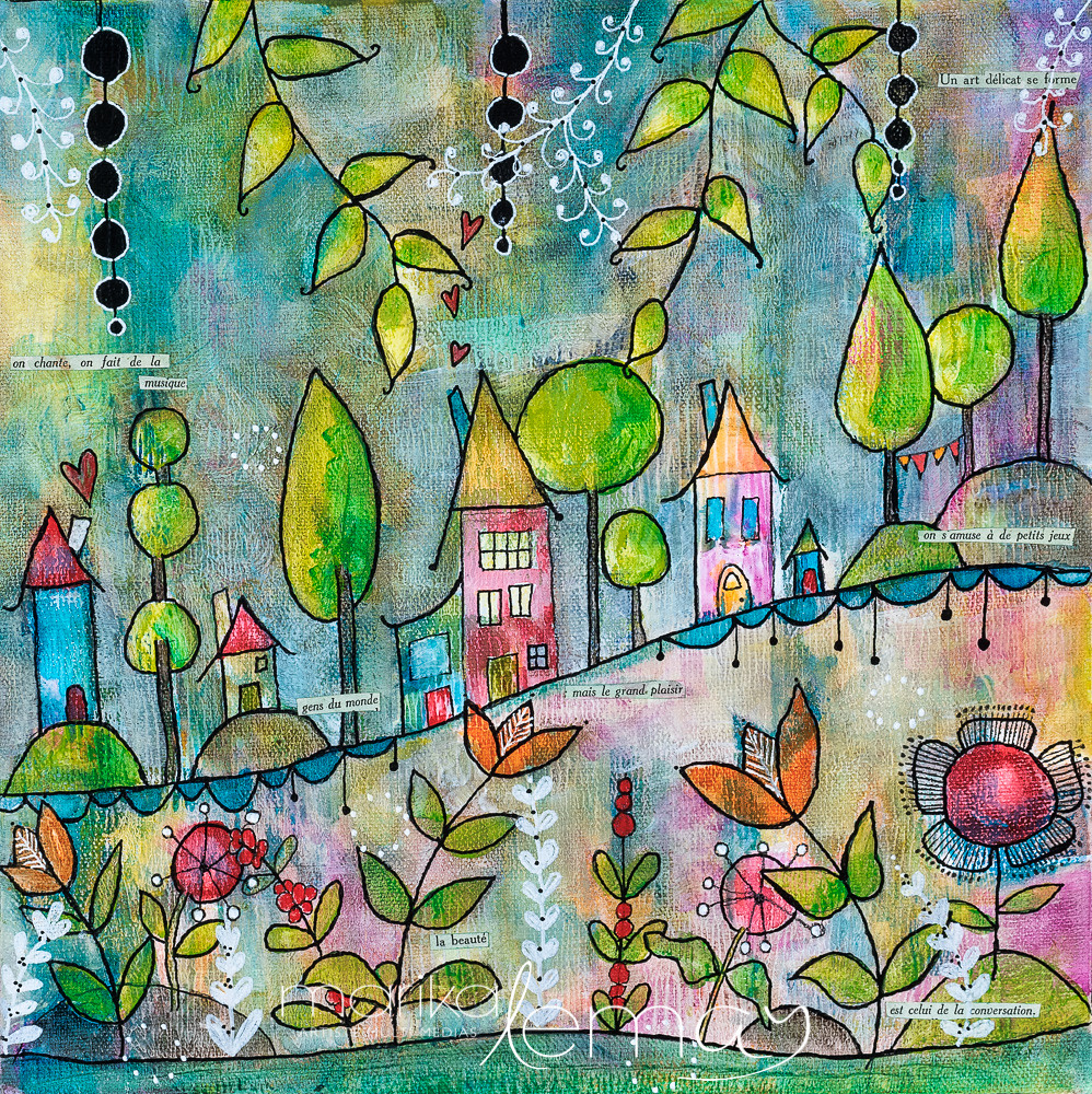 Scène bucolique 1-12x12-encadré-techniques-mixtes-sur-canevas