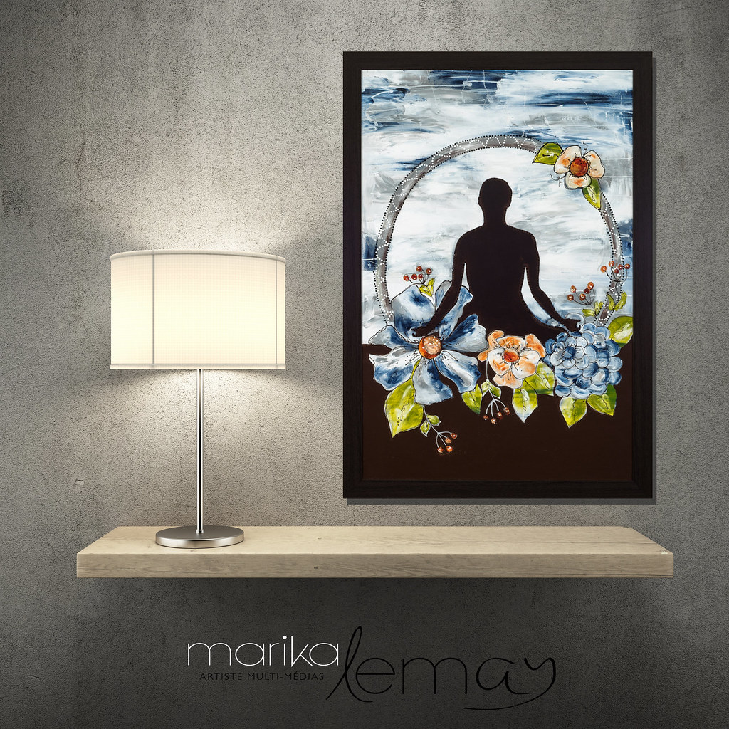 Le méditant comblé-techniques-mixtes-sur-canevas