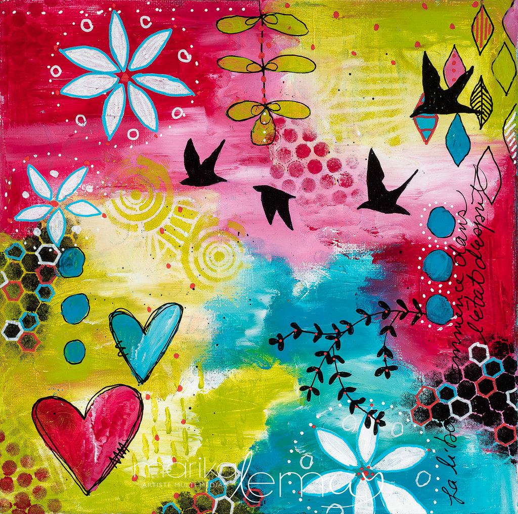 Quatuor décor floral moderne 2-10x10-techniques-mixtes-sur-canevas